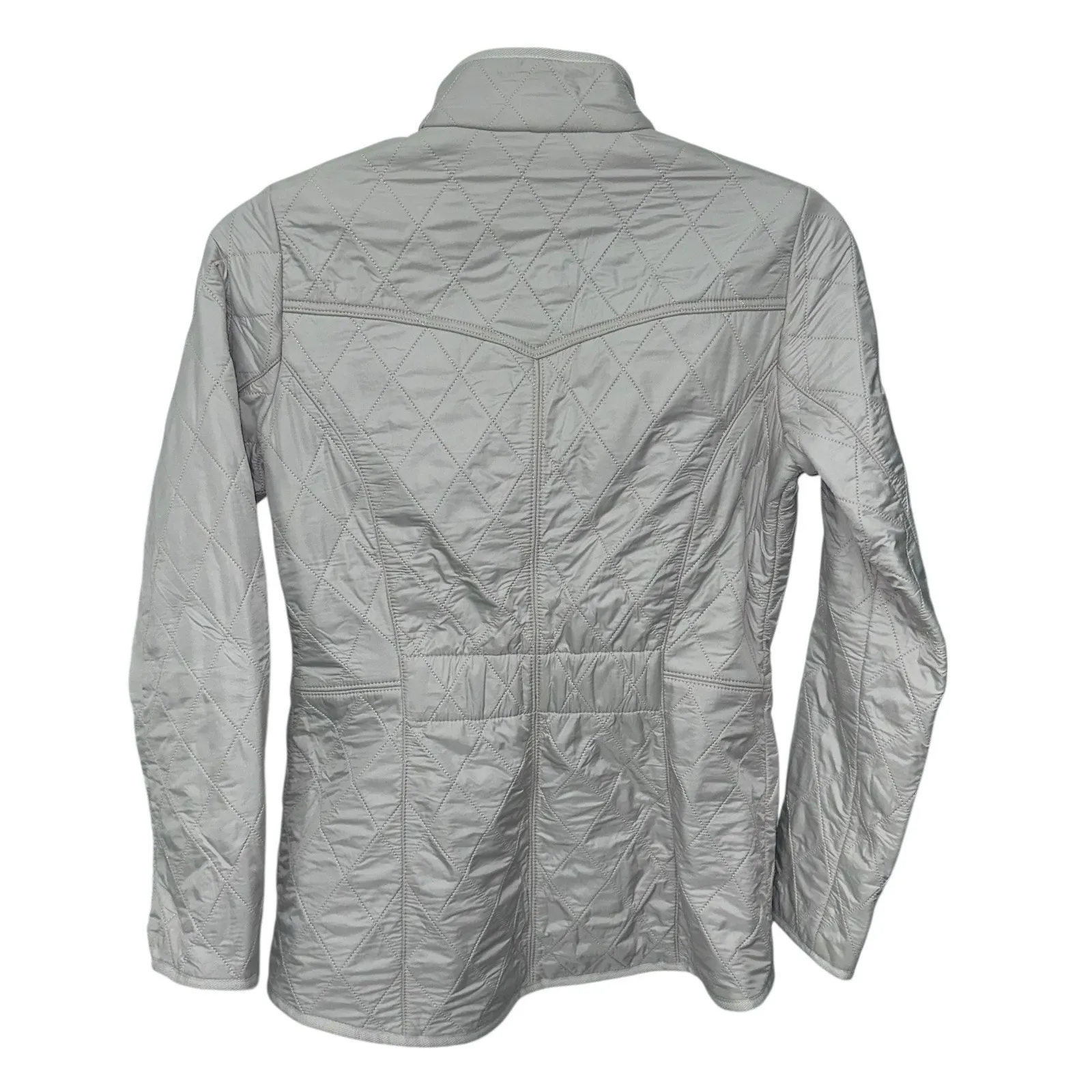 Barbour Cavalry Polarquilt Jacket Womens 6 Beige Quilted Full Zip Riding Coat - Image 5