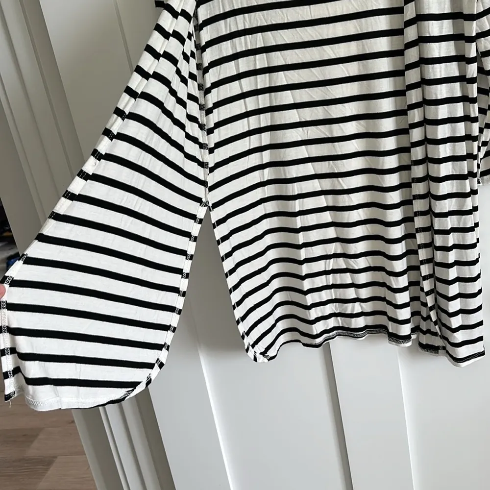 Heimish USA Women's S Open Front Lightweight Cardigan White Black Stripe Preppy - Image 4