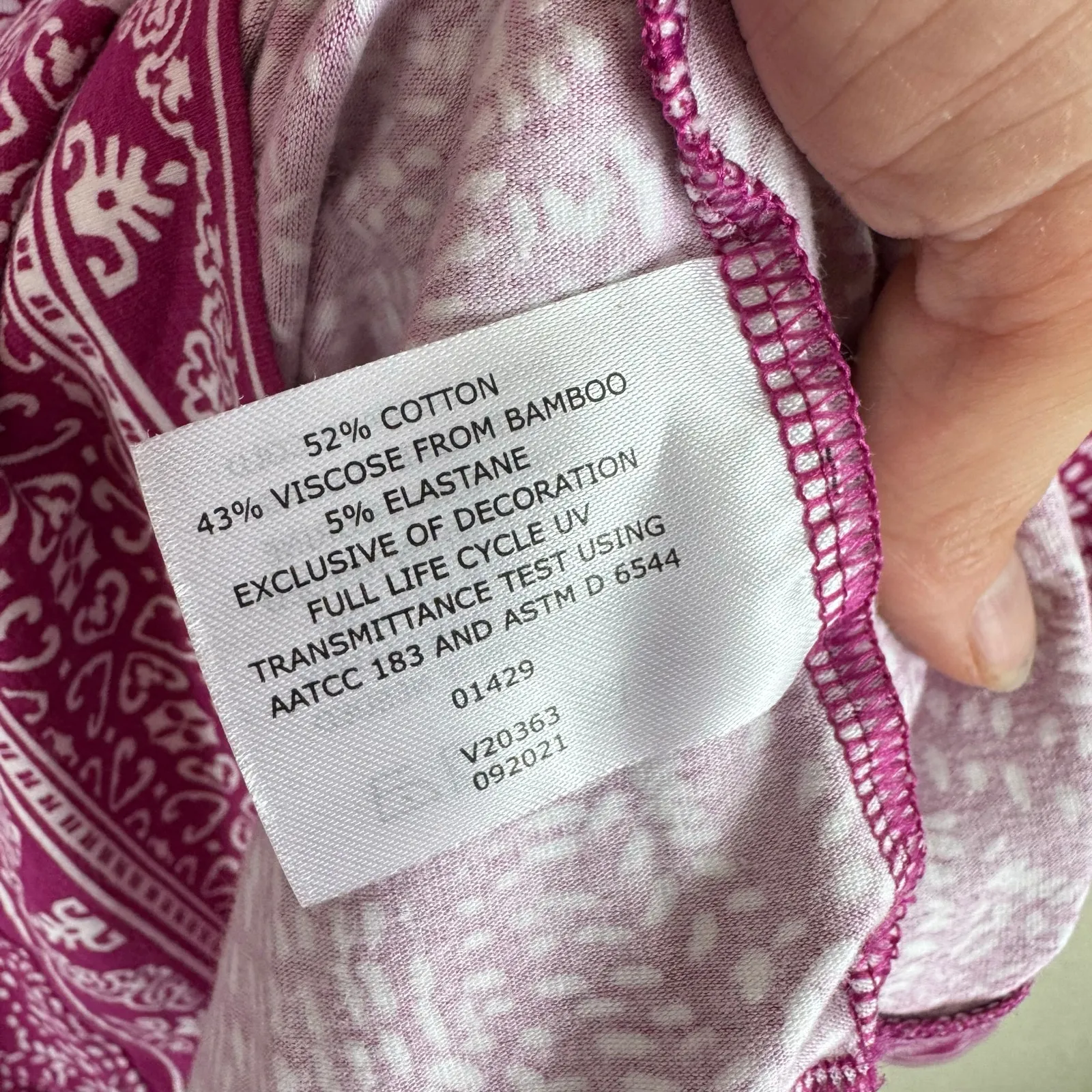 Coolibar St. Lucia Top UPF 50+ Raspberry White 3/4 Sleeve Top Made In India Sz M Pink Size M - Image 7