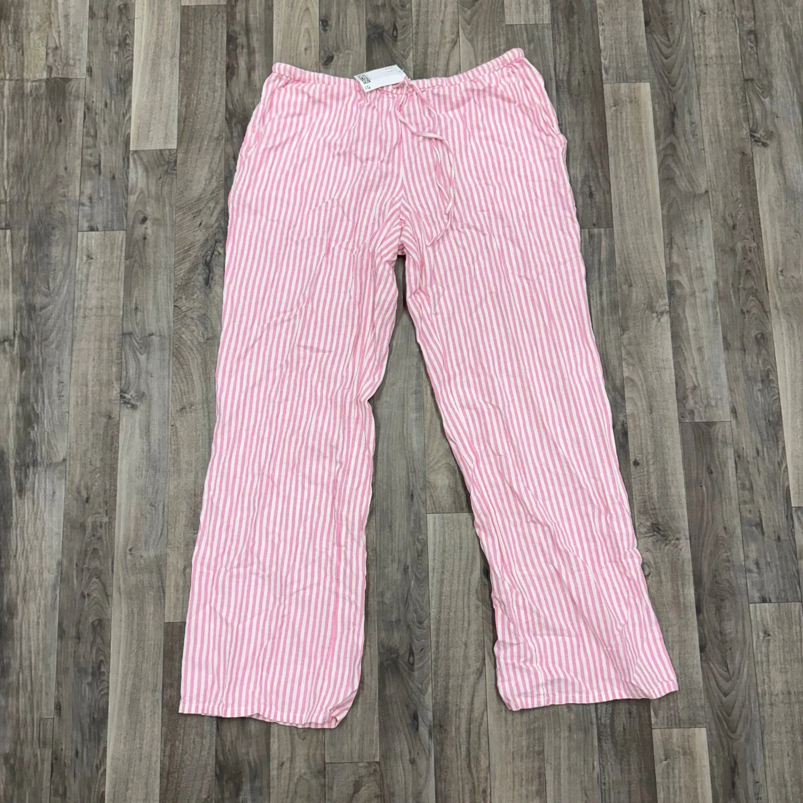 Divided pink white pinstripe striped tie front pants - Image 2