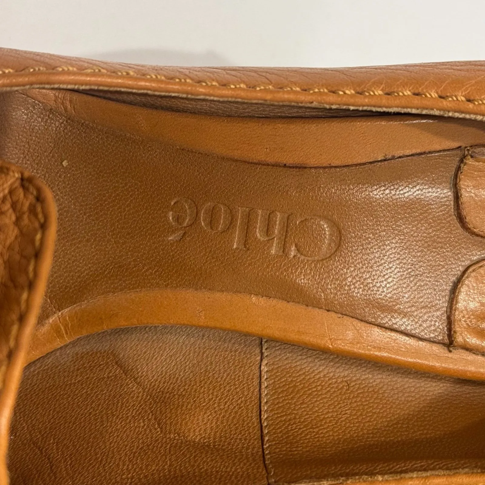 Chloe Women Tan Leather Block Heel Loafer Pumps Buckle Size 37 Preppy Schoolgirl - Image 7