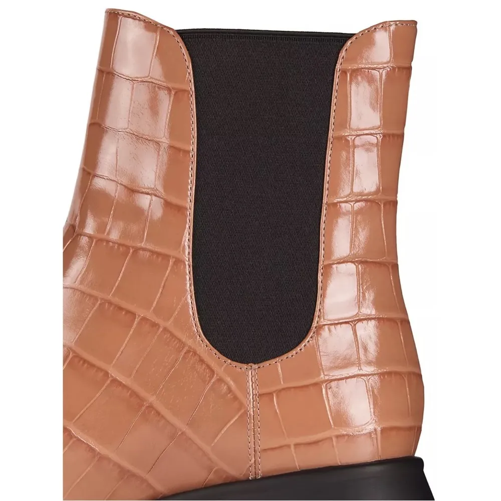 Stuart Weitzman Norah Chelsea Boots Tan Croc Leather Size 11C New +Dust Bag $595 - Image 7