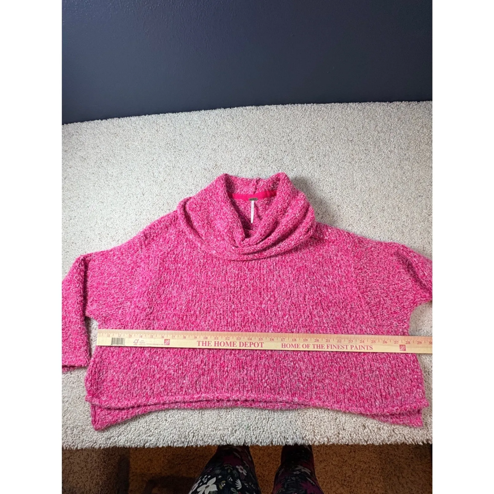 Free People BFF Cowl Neck Sweater Pink marled Chunky knit oversized boho XS - Image 5