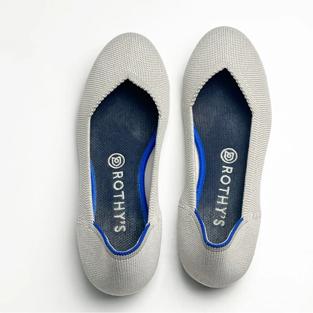 ROTHY’S The Flat Round Toe Flax Birdseye Gray Cream Ballet Flats, Size 8 - Image 7