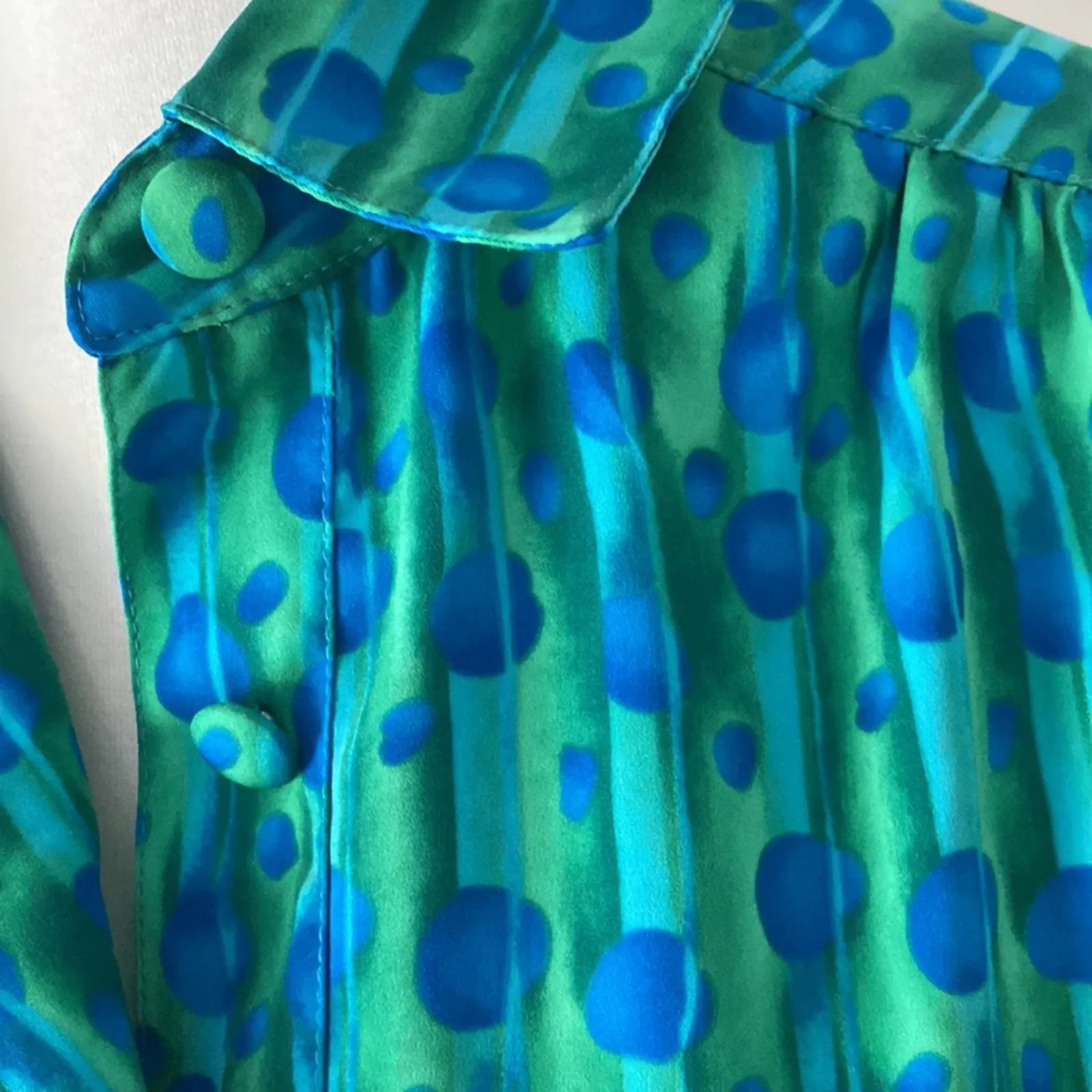 Vintage Dress 10 Long Sleeve Shirtdress Retro Classic Atomic 80s 90s USA Mod Blue - Image 5