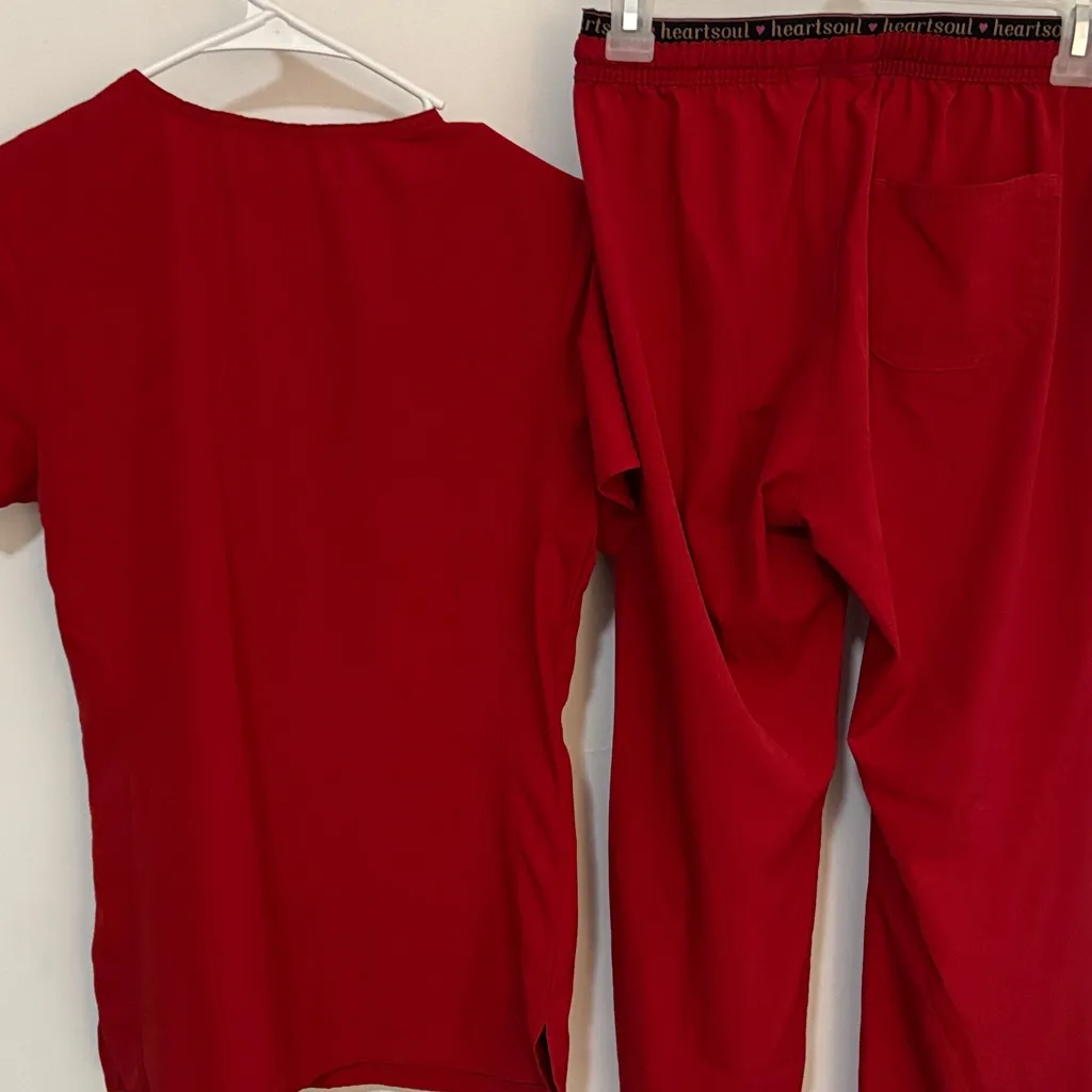 HeartSoul Red Scrub Top and bottoms - Image 5