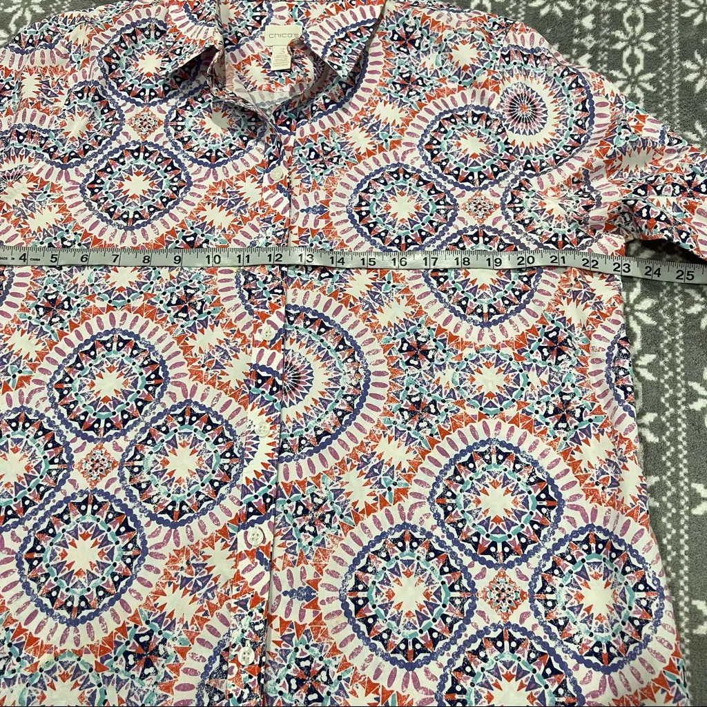 New‎ Chico's No Iron Multicolor Fun Print Button Down Shirt Size XL Chico's 3 - Image 7