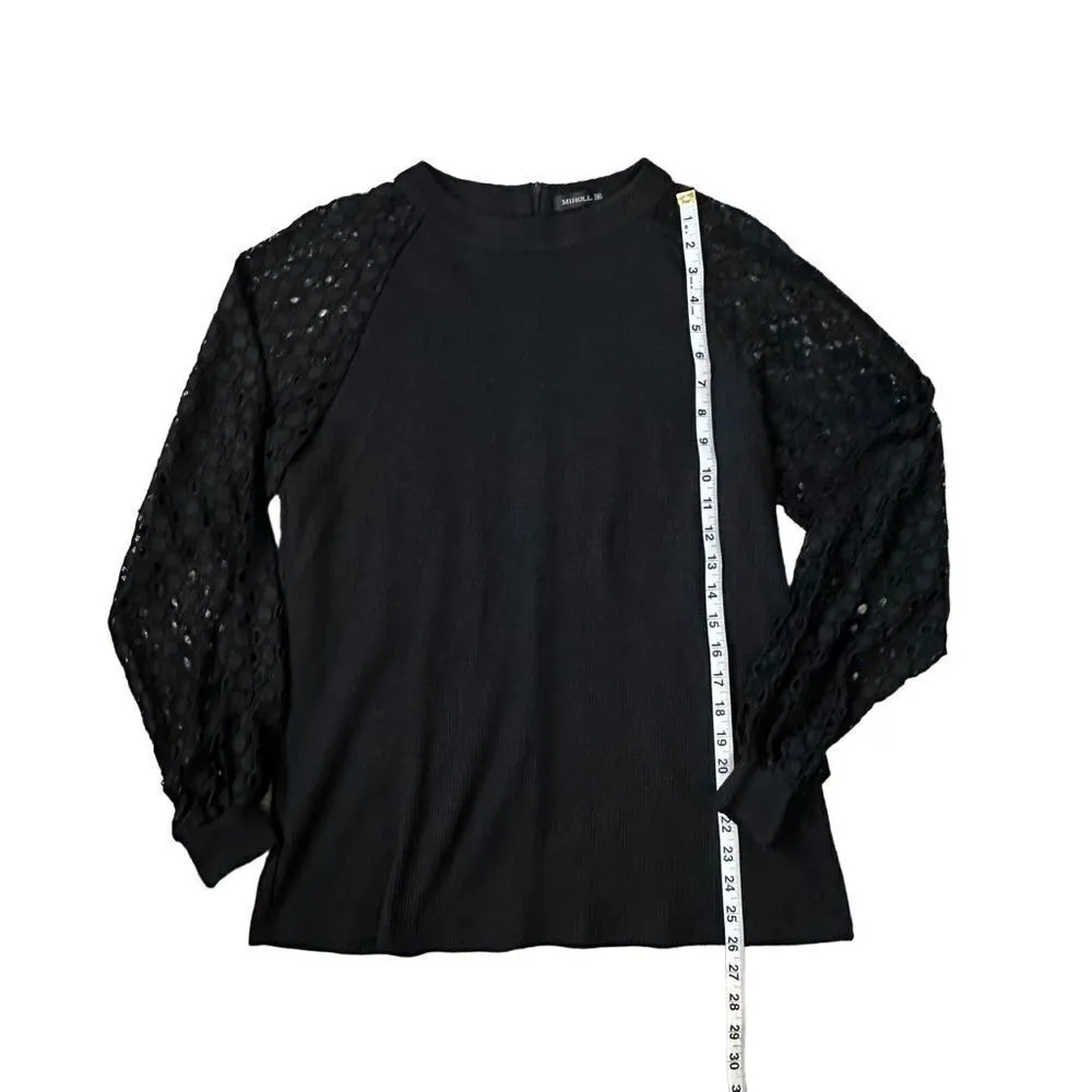 MIHOLL Lace Long Sleeve Casual Loose Top Solid Black Size Medium - Image 10