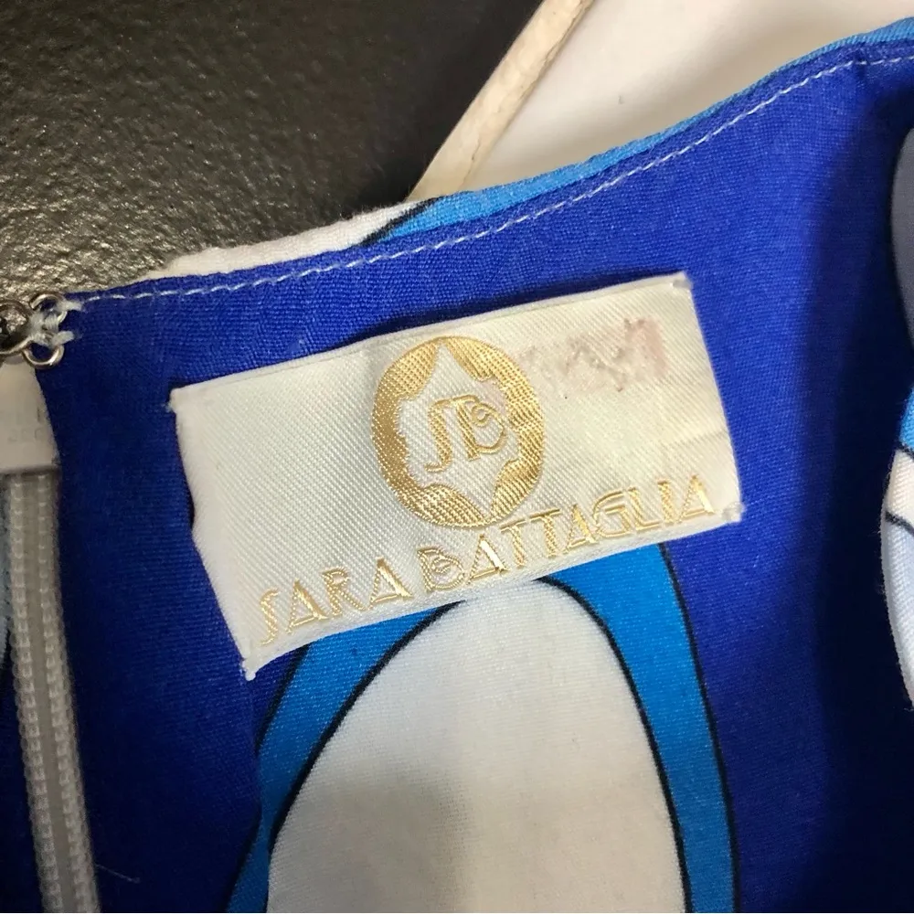 Sara Battaglia Abstract Tank Dress Swirly Lapis Blue Tie-Dye Mod Retro Designer - Image 13