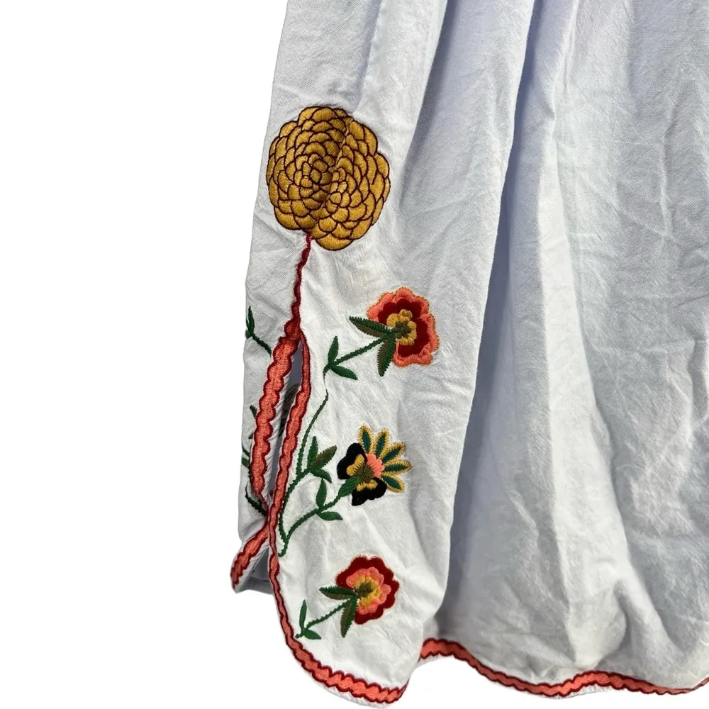 Zara Trafaluc Mini Dress Embroidered Boho Light Blue Peasant Style XS - Image 2