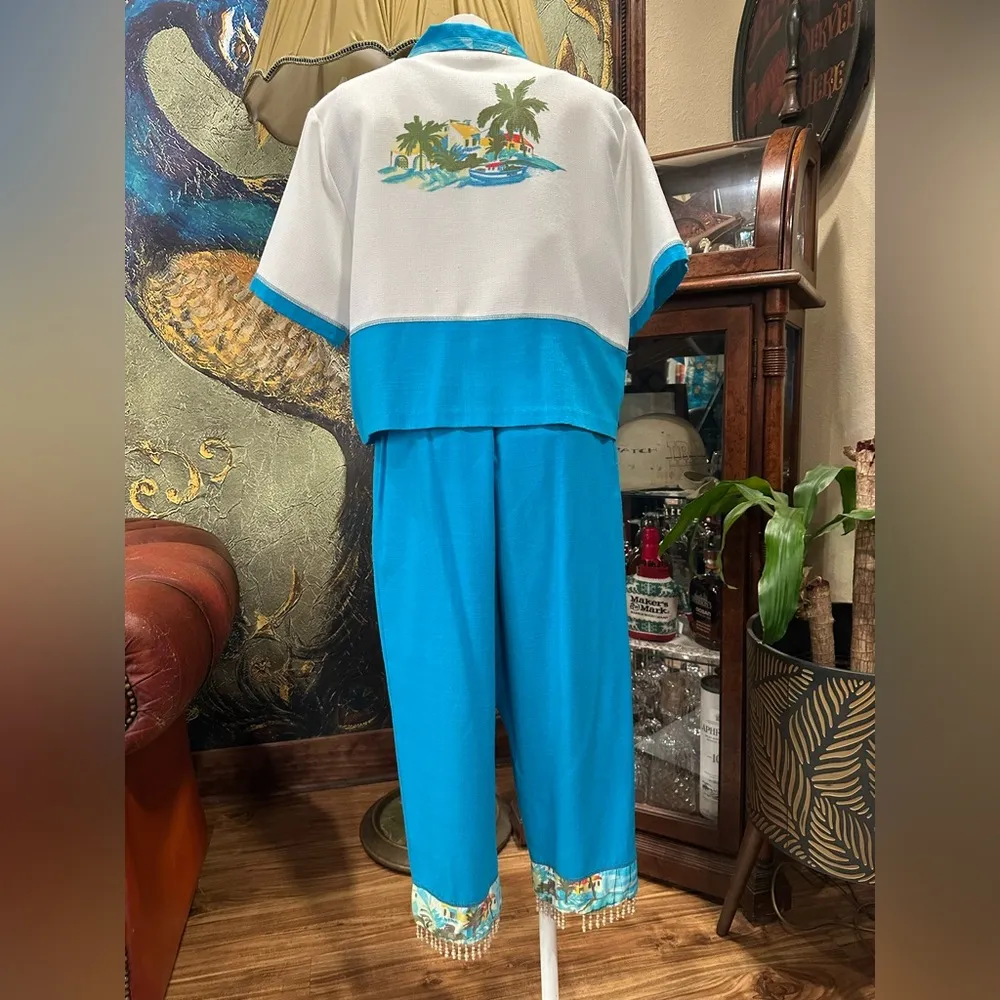 EUC NANCY BOLEN 3 pice outfit with Relaxed Fit and Turquoise & woods Accents Blue Size L - Image 6