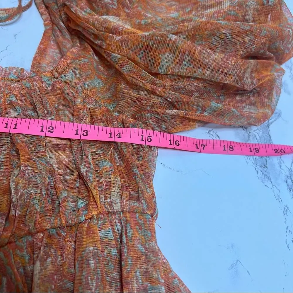 Free People Penelope Printed Smocked Peplum Top Orange Size L - Image 8