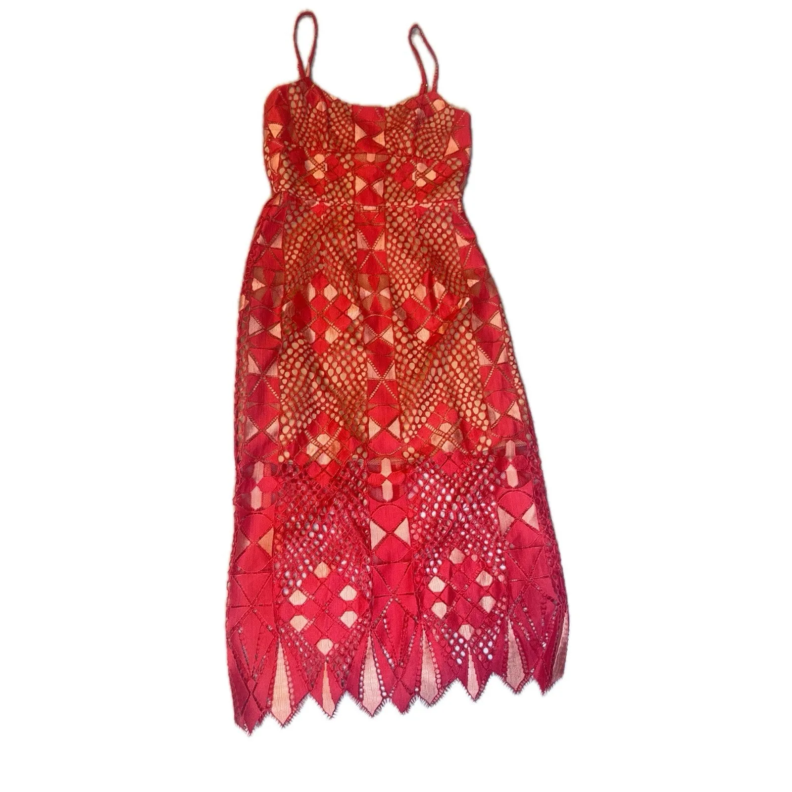 BCBGMAXAZRIA Red‎ Lace Midi Dress Size 0 Cocktail Party Wedding Guest - Image 5