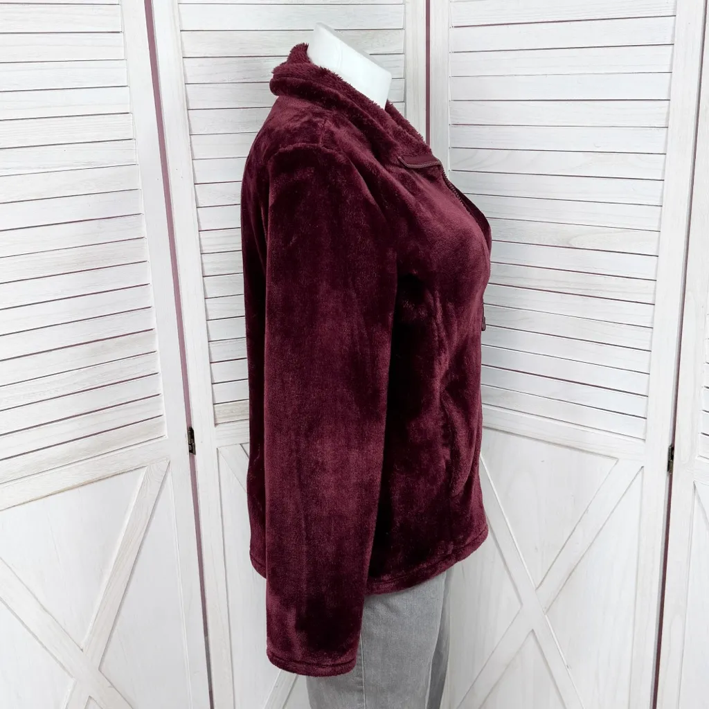 32 Degrees Heat Plush Faux Fur Fleece Full Zip Jacket Burgundy Large - Image 4