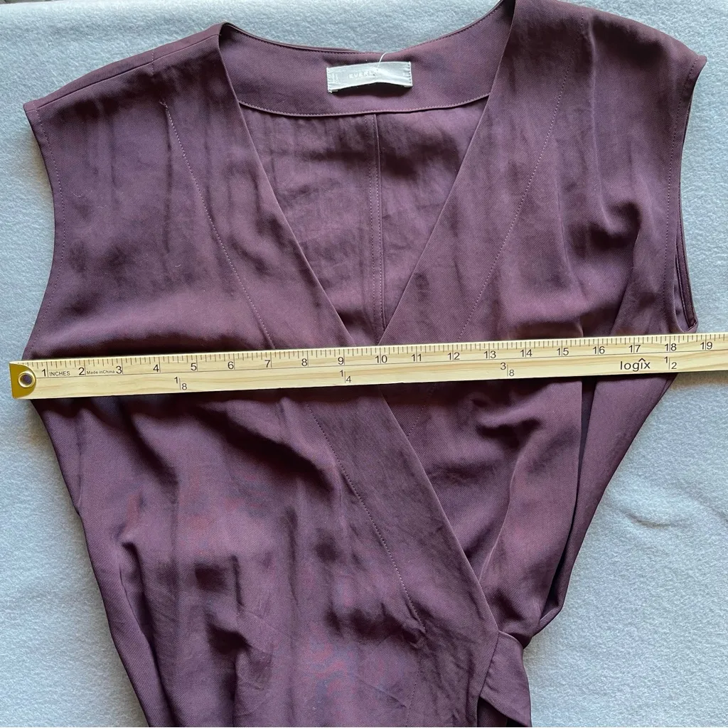 EVERLANE Japanese GoWeave Short-Sleeve Wrap Dress Plum Chocolate Brown Sz 2 Midi - Image 7