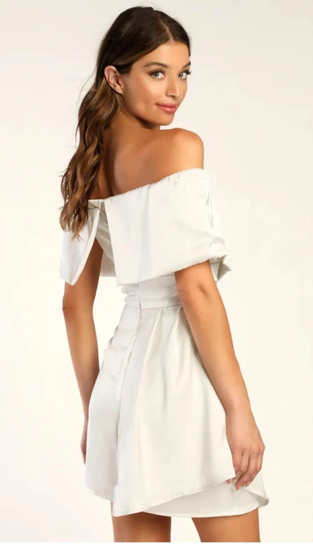 Always Celebrating Ivory Satin Off-the-Shoulder Mini Dress  - Image 2