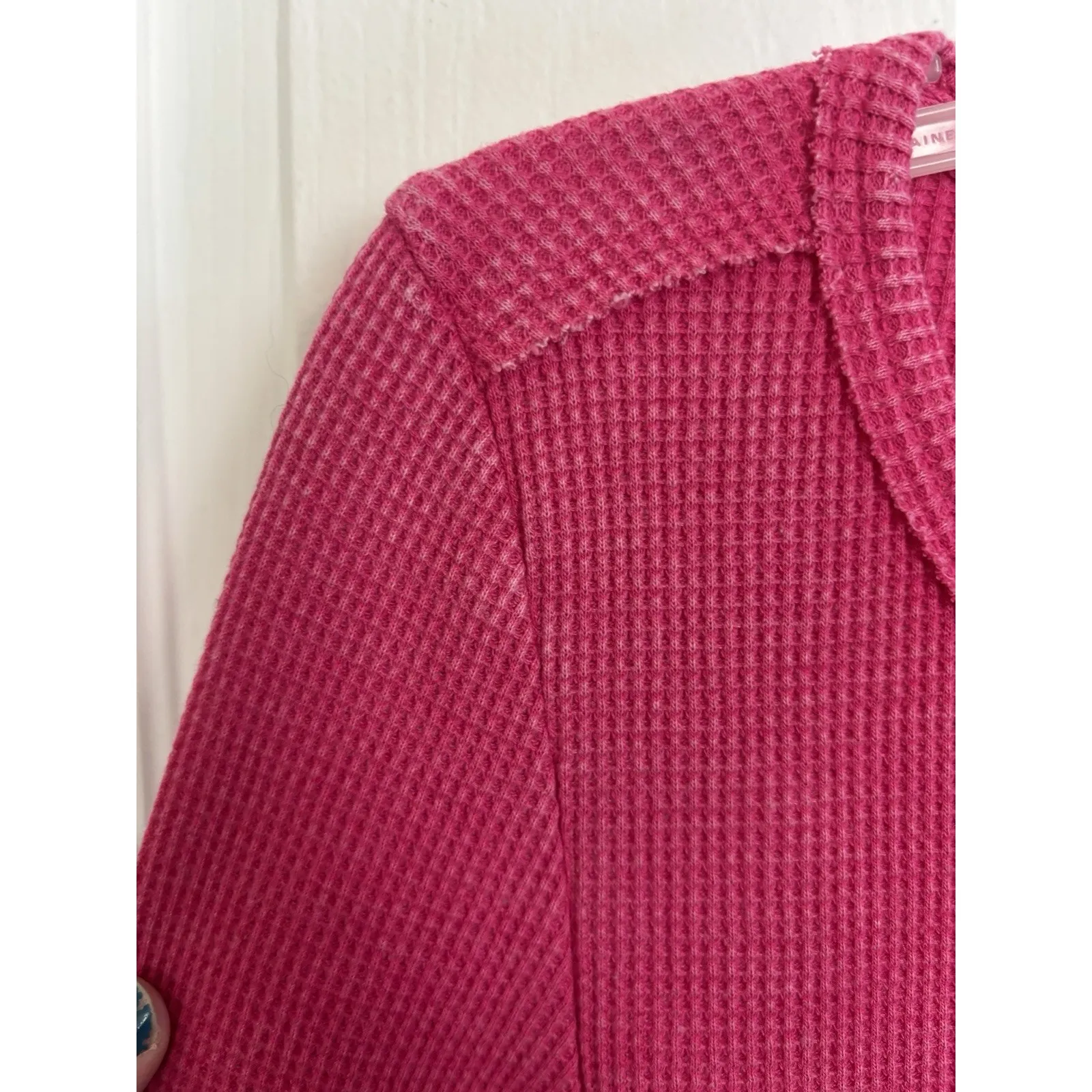 Anthropologie Pilcro Pink Notched Waffle Knit Long Sleeve Thermal Top Size XS - Image 7