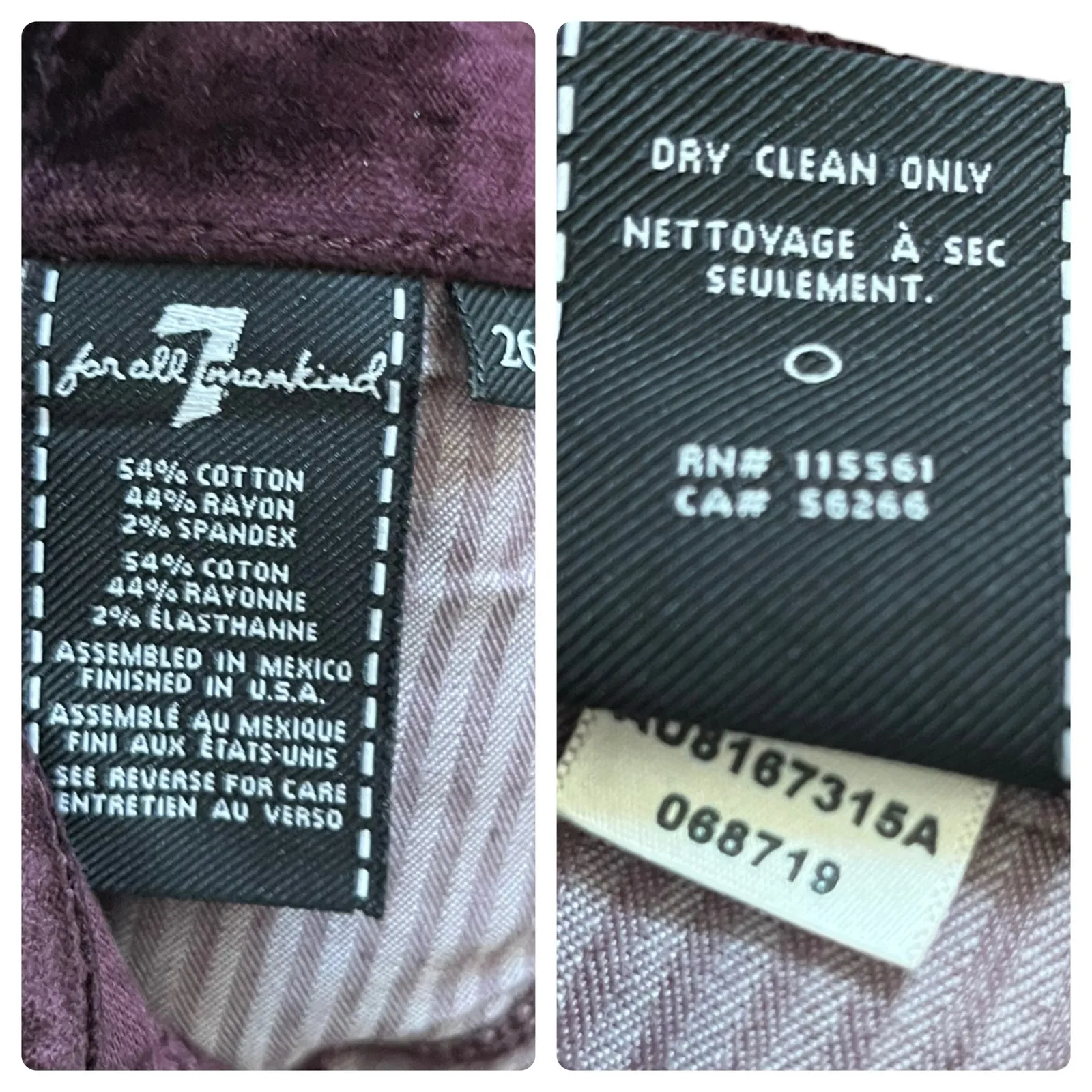 7 For All Mankind Size 26 Merlot Burgundy Velvet Slim Kick Pant 25.5 Inch Inseam - Image 8