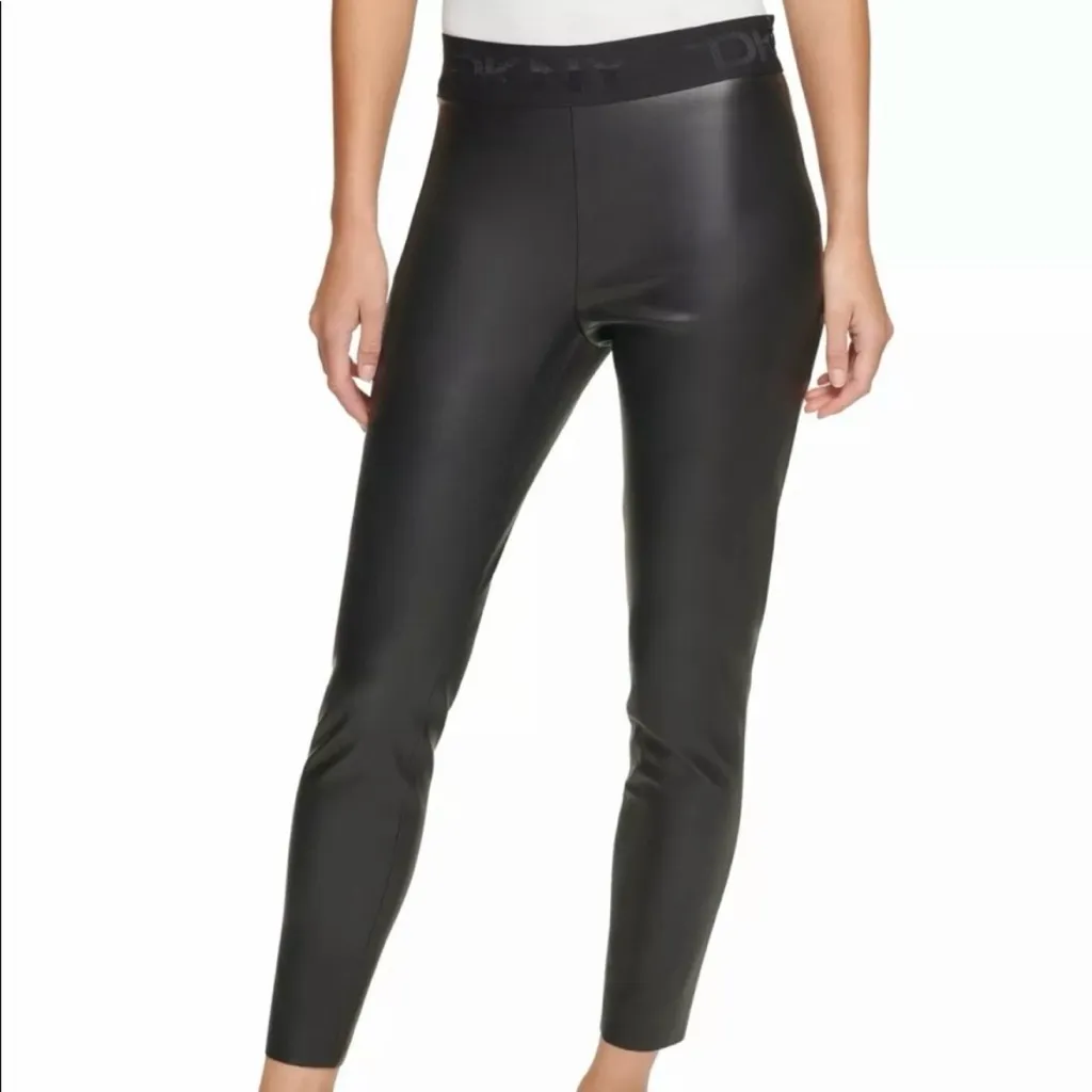 DKNY Black Faux Leather High Rise Skinny Leggings - Image 11