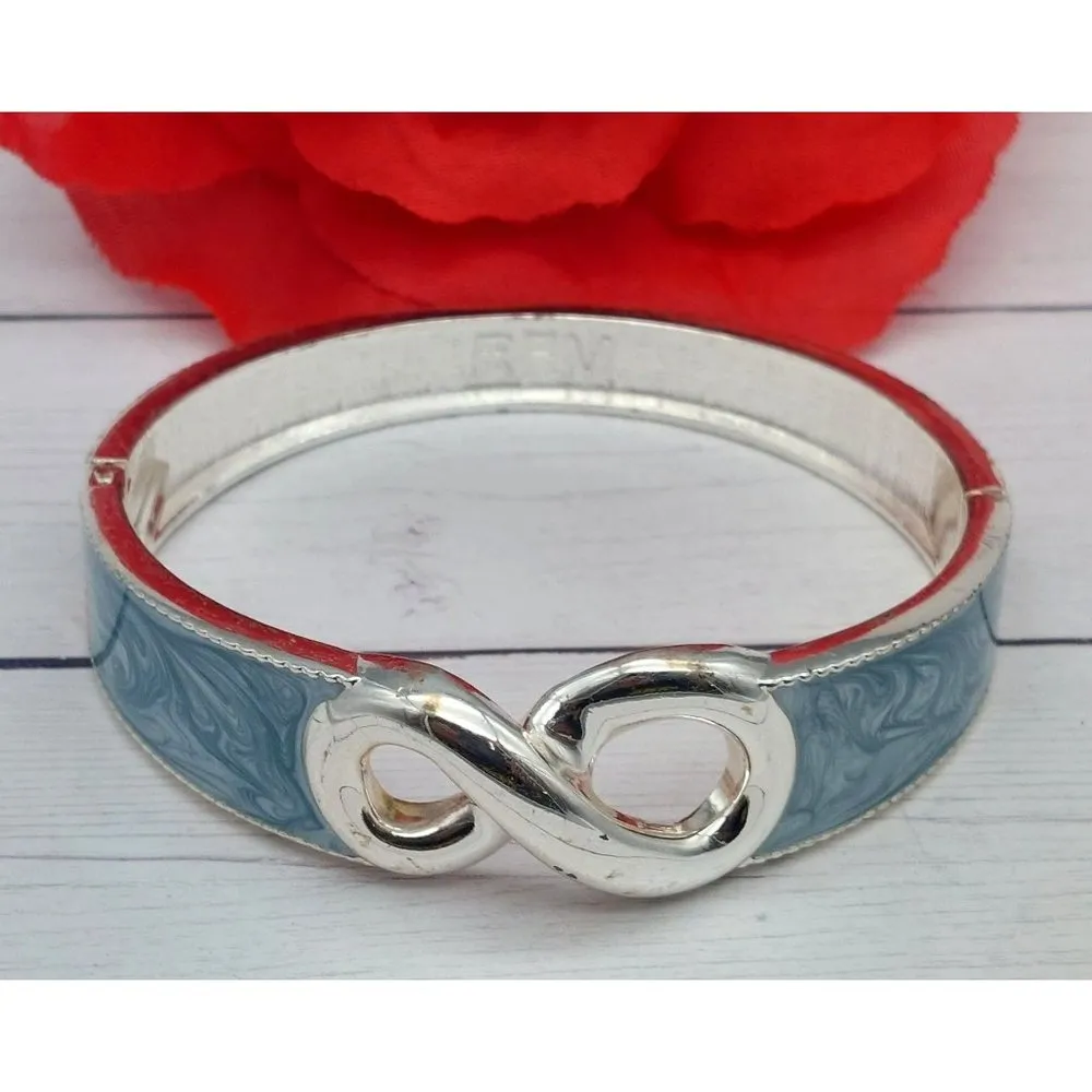 Roberto by RFM Infinity Silver Tone Hinged Bangle Bracelet Blue Swirl Enamel - Image 6