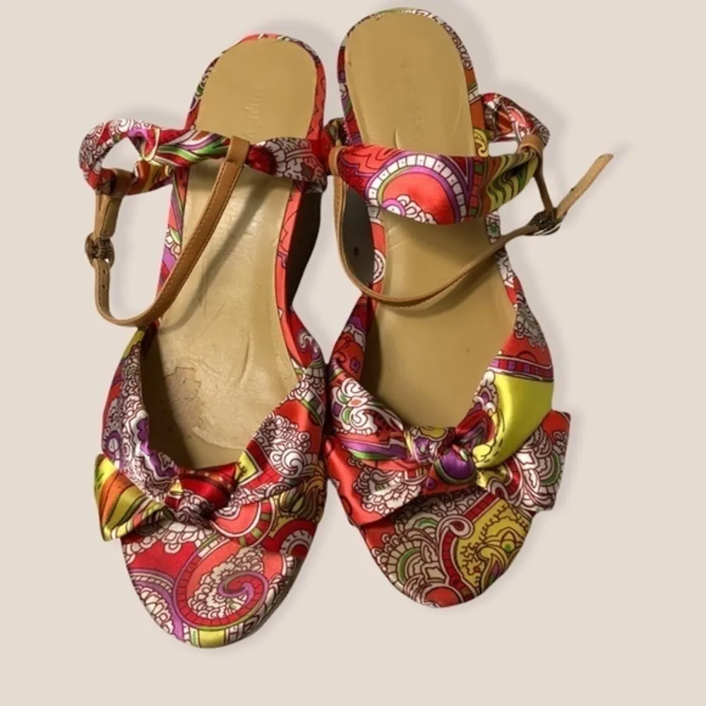 Y2K Nine West paisley scarf platform chunky cork espadrille wedge‎ sandal 9 boho - Image 3