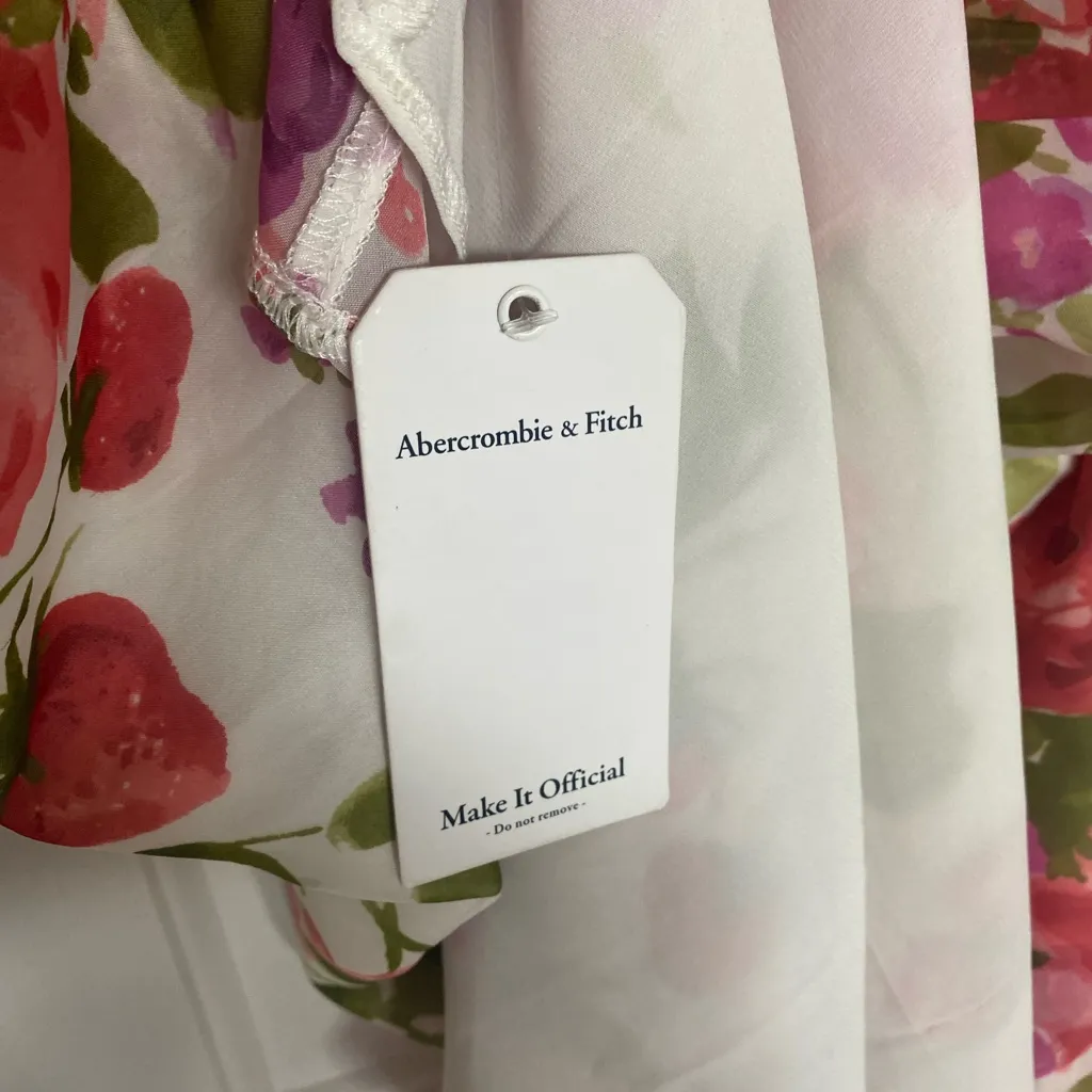 Abercrombie & Fitch Floral High Low Dress - Pink and Green Size LT - Image 6