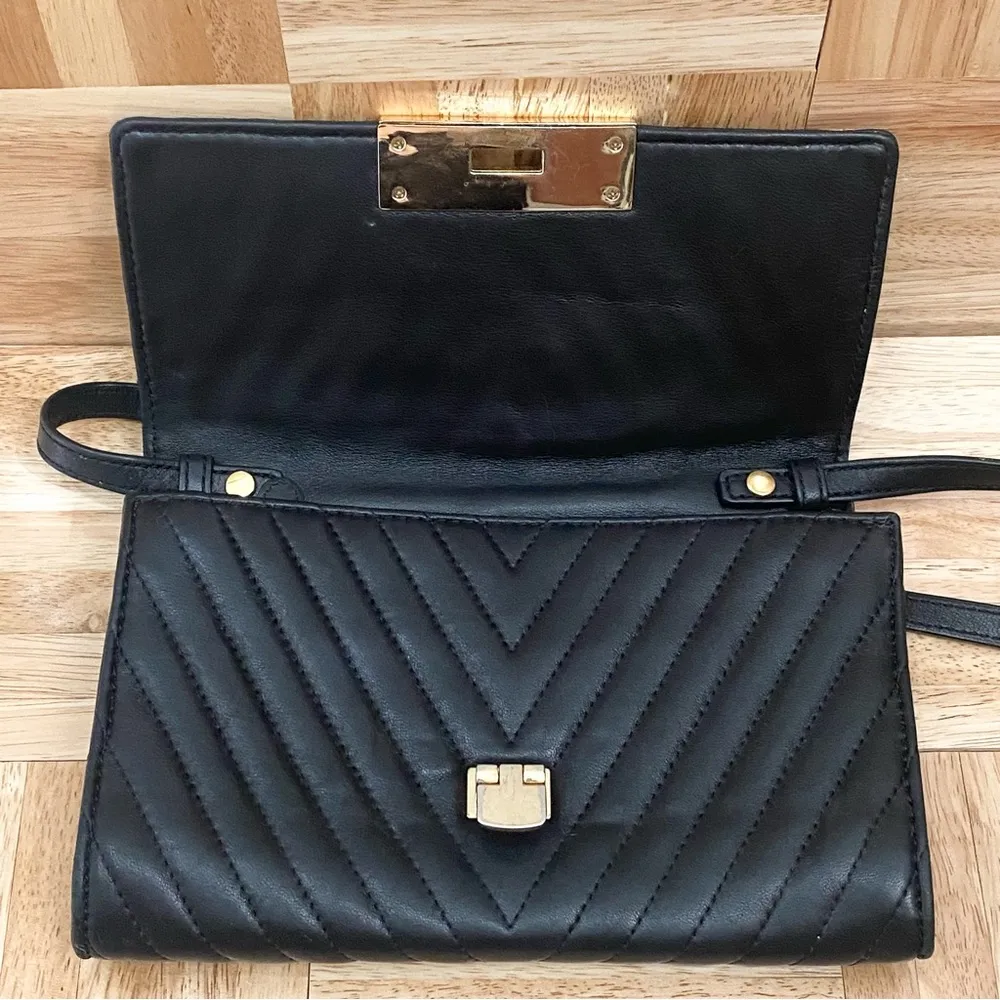 MICHAEL KORS Susannah Black Diagonal Quilted Leather Lock Clutch Shoulder Bag - Image 3