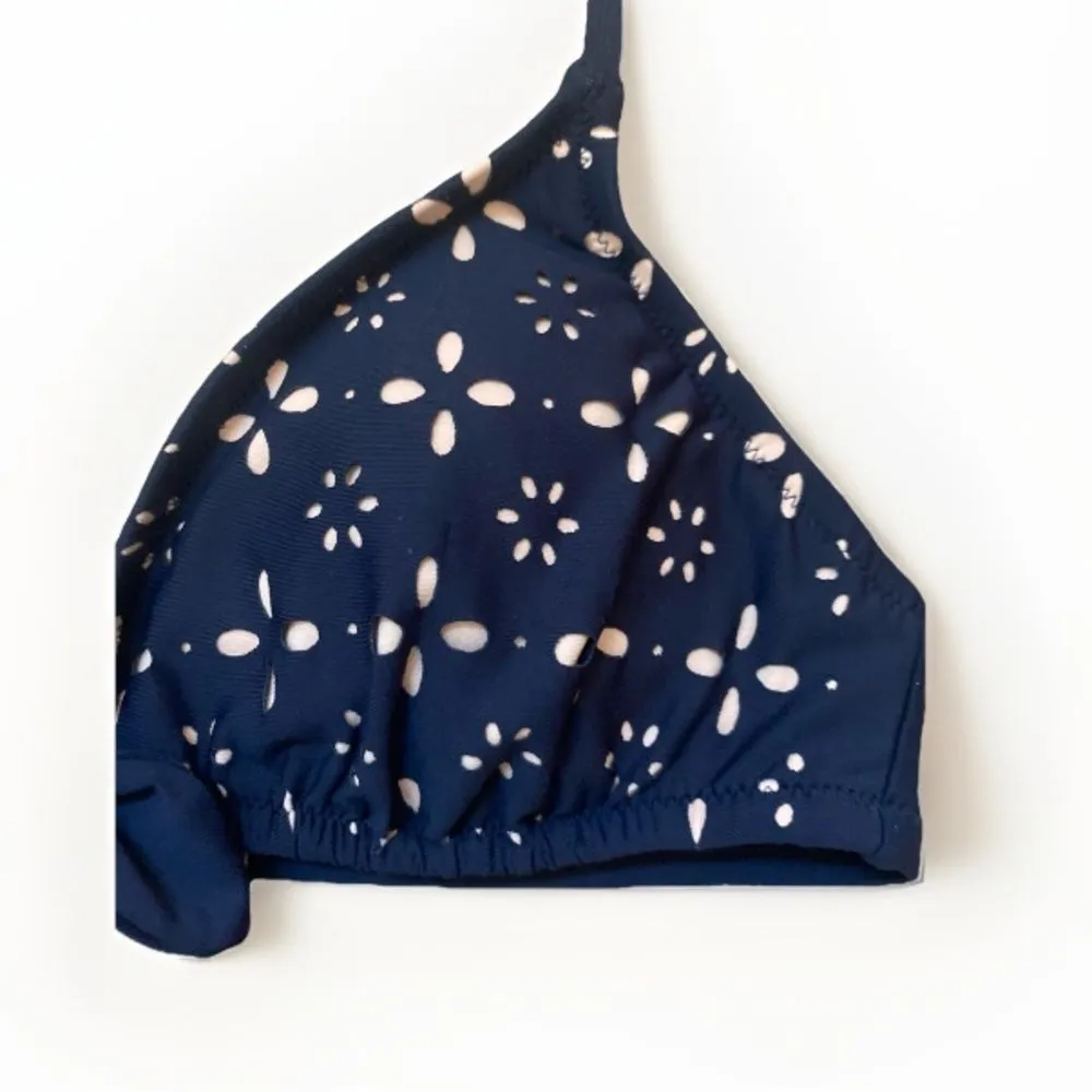 NWT J. Crew Navy Eyelet Bikini Top M Halter Laser-cut Preppy Classic Coastal - Image 6