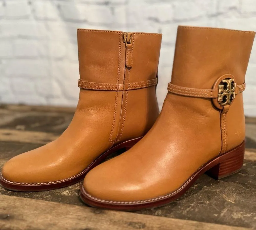 New Tory Burch Miller brown Leather Bootie 45MM Heel Zip Up Shoes Size 7 - Image 2