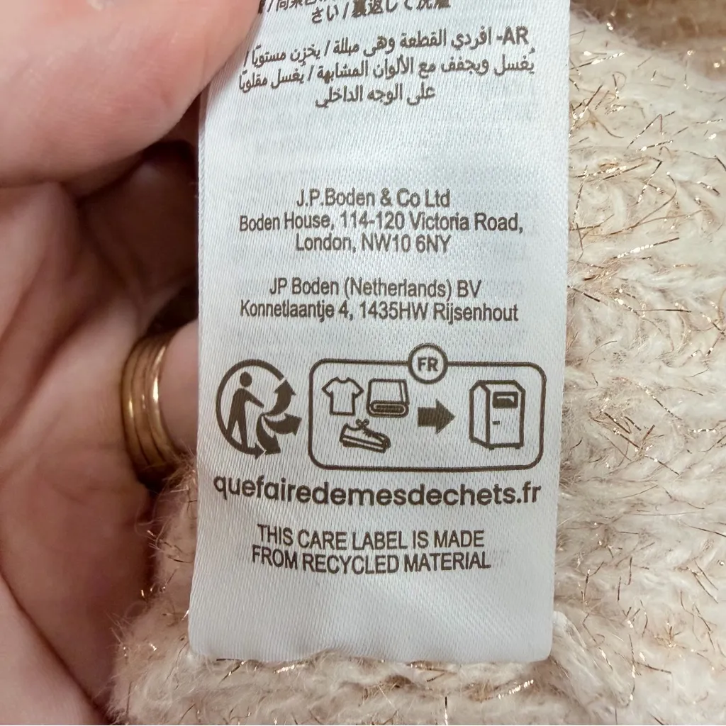 Boden Oversized V Neck Cable Knit Pullover Cream Metallic Sweater Size 14 - Image 9