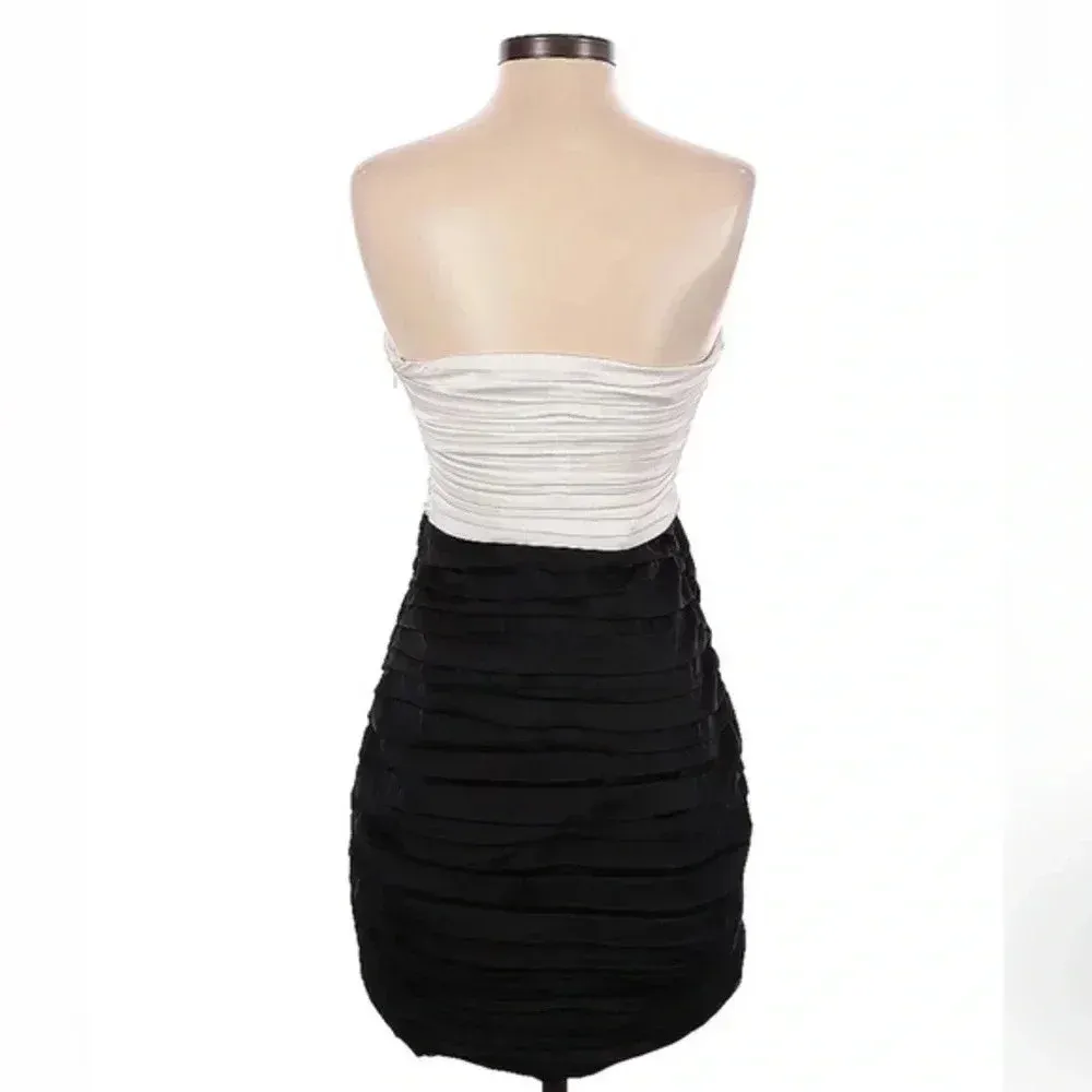 Express Y2K Formal Party Cocktail Dress White & Black Strapless Ruched Size 2 XS - Image 2