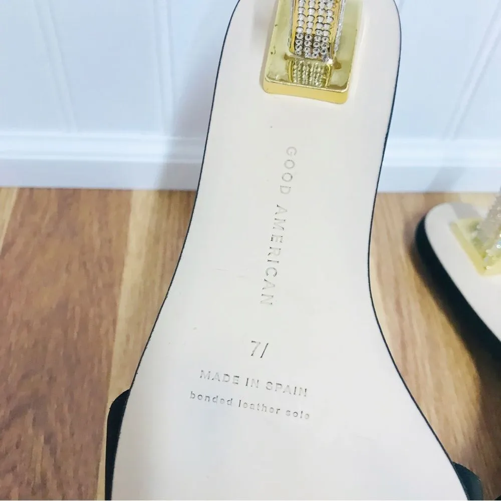 GOOD AMERICAN Black Satin Rhinestone Kitten Heel Slide Square‎ Toe Size 7 New - Image 8