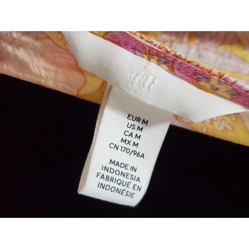 H&M Women's Yellow Floral Viscose V-Neck Long Sleeve Knee Length Dress Size M - Image 9