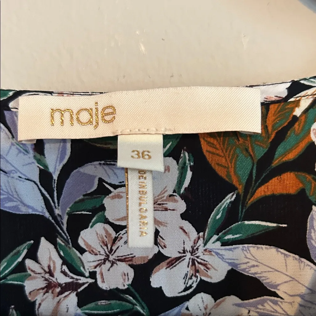 Maje Floral Print Mini Dress in Blue and Green - Image 2