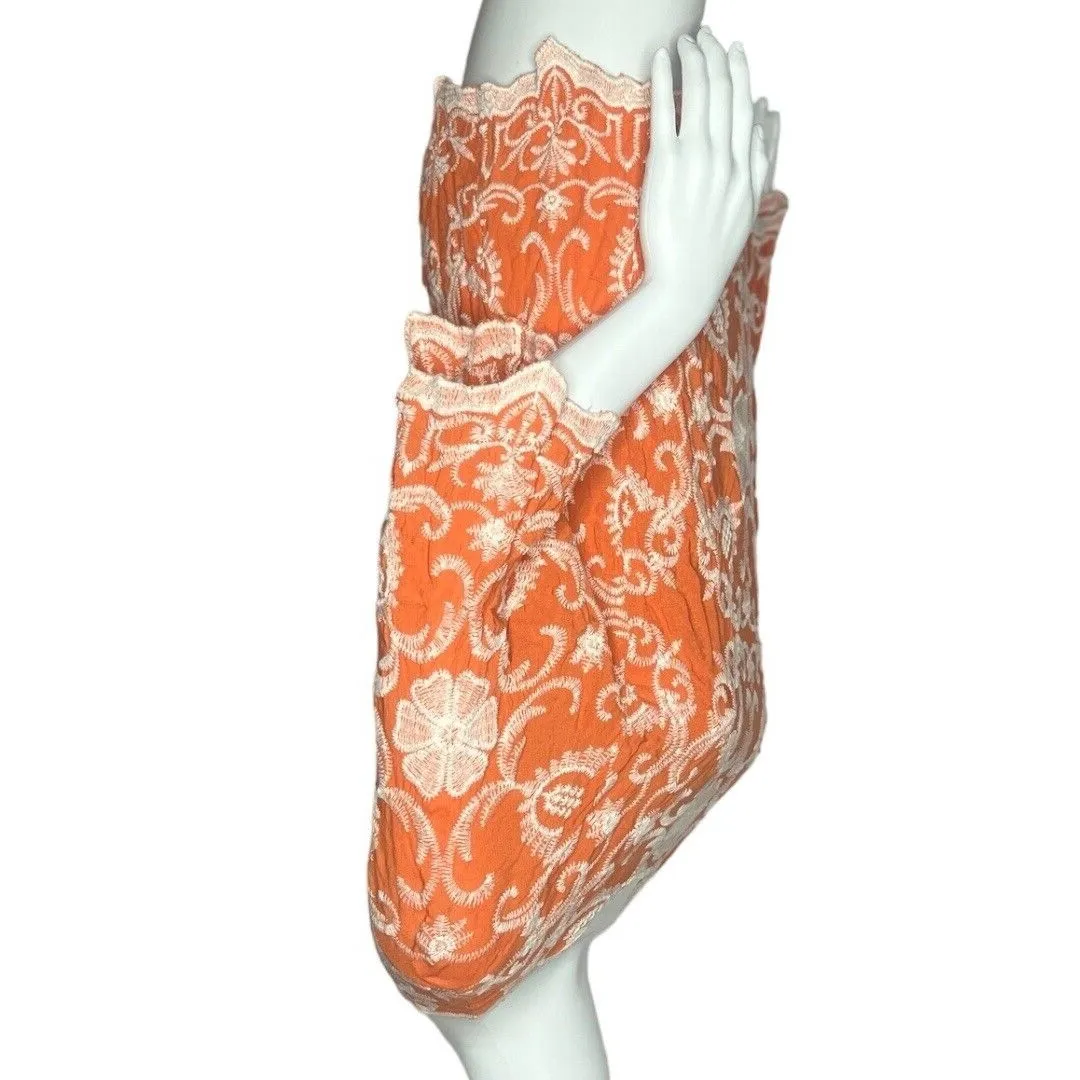 Solitaire Women's Blouse Orange Cream Embroidered Elbow Sleeve Scoop Neck Size S - Image 3