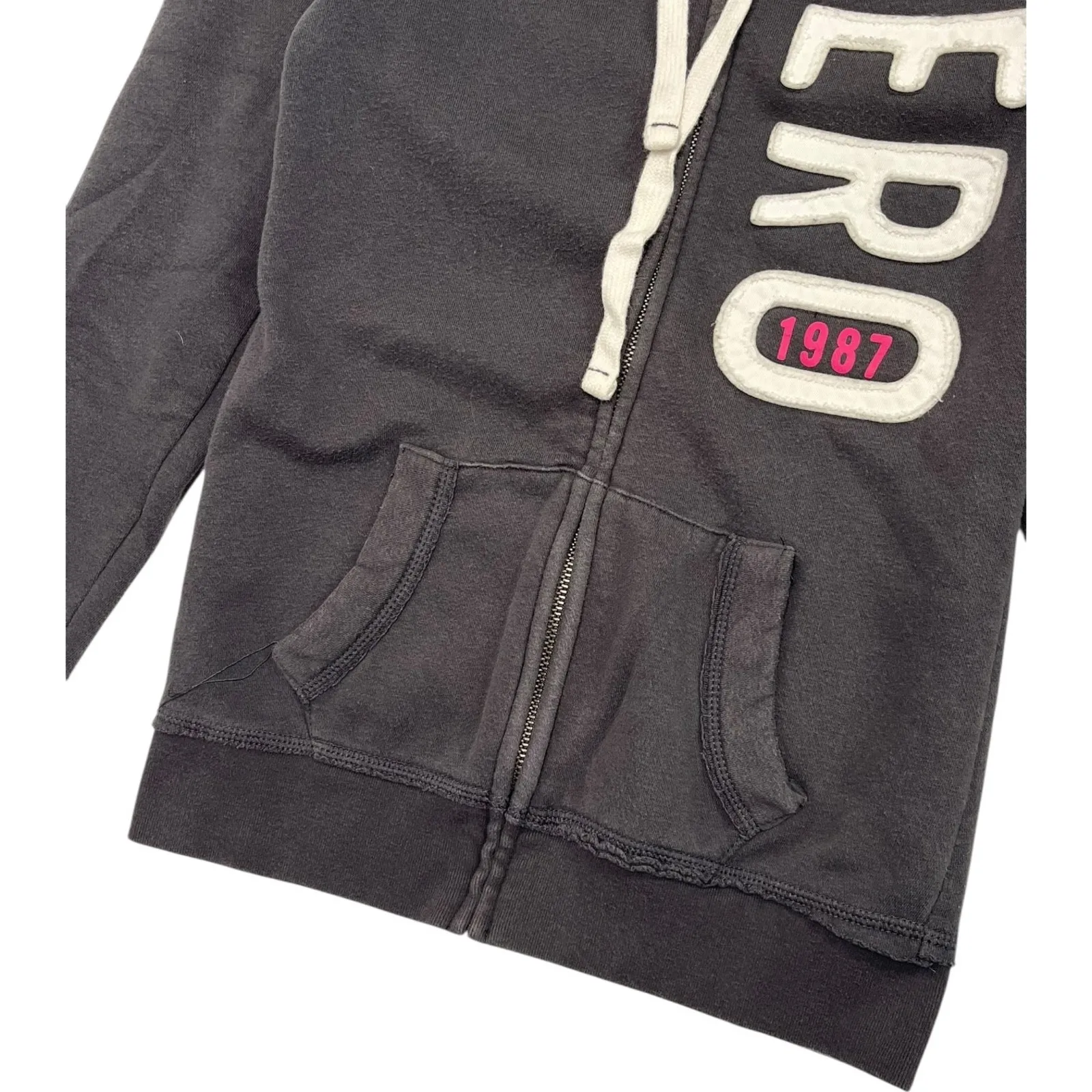Aeropostale Zip Up Hoodie Womens Small Gray Spell Out Streetwear Fleece Retro - Image 7