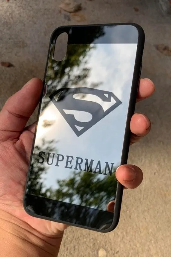 iPhone Xs Max Cute Superman Drop Protection Reflective Mirror Case Black - Image 3