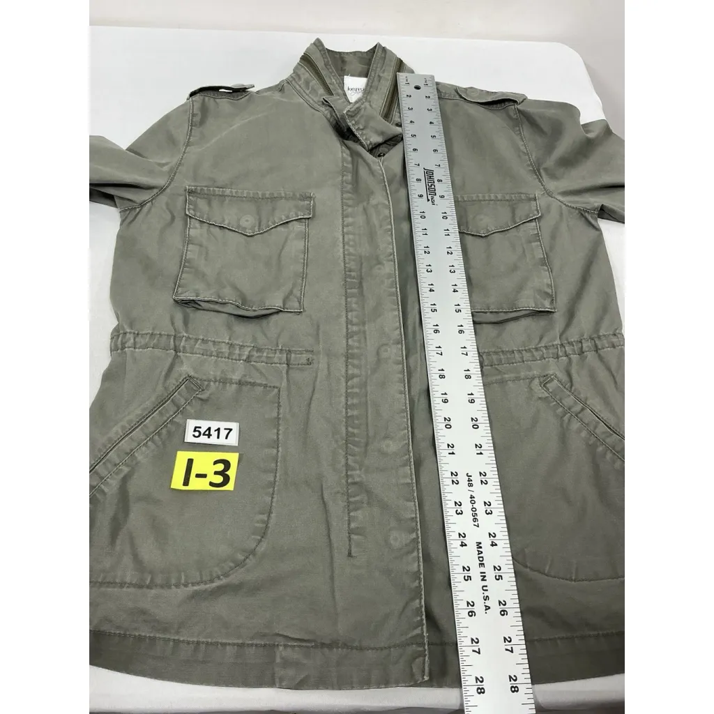Womans Kensie Jeans Utility Jacket Medium Green Full Zip Snap Front Mock Neck - Image 7