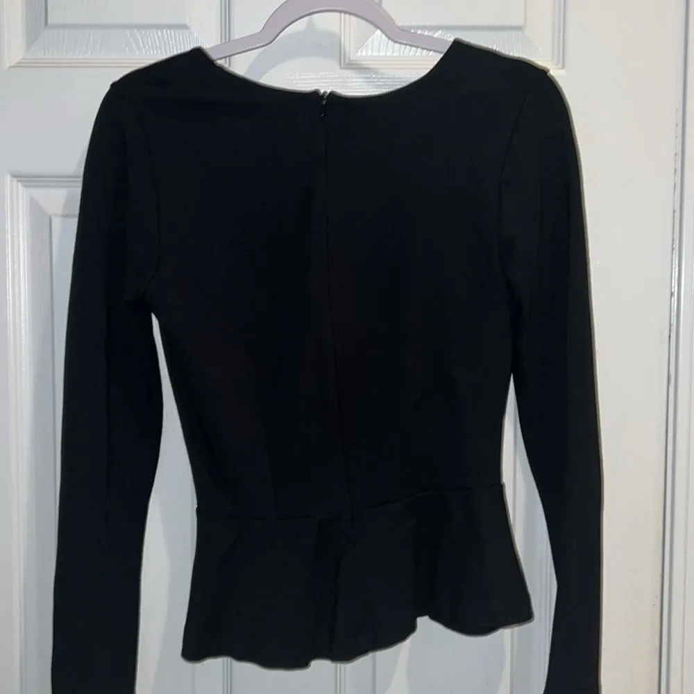 French Connection Black Long Sleeve Peplum Top Size Medium - Image 4