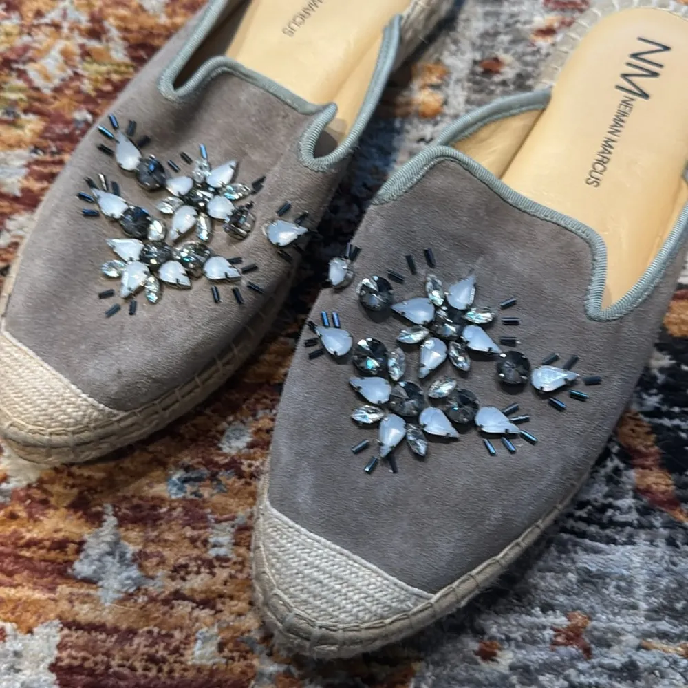 NEIMAN MARCUS jeweled espadrille mules 8 - Image 4