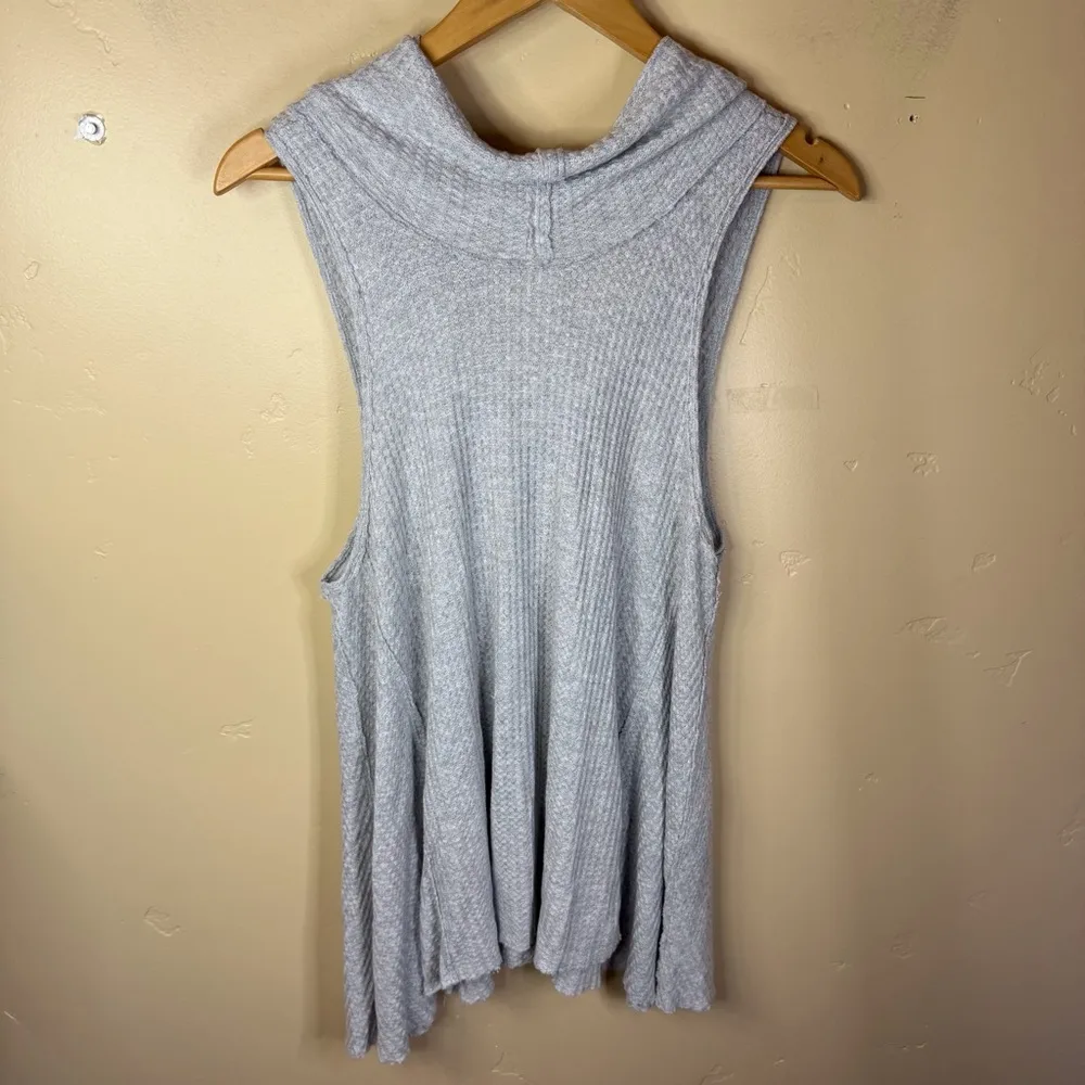 Free People We The Free Swing It Cowl Neck Tank Size Small Waffle Knit Gray Boho - Image 6