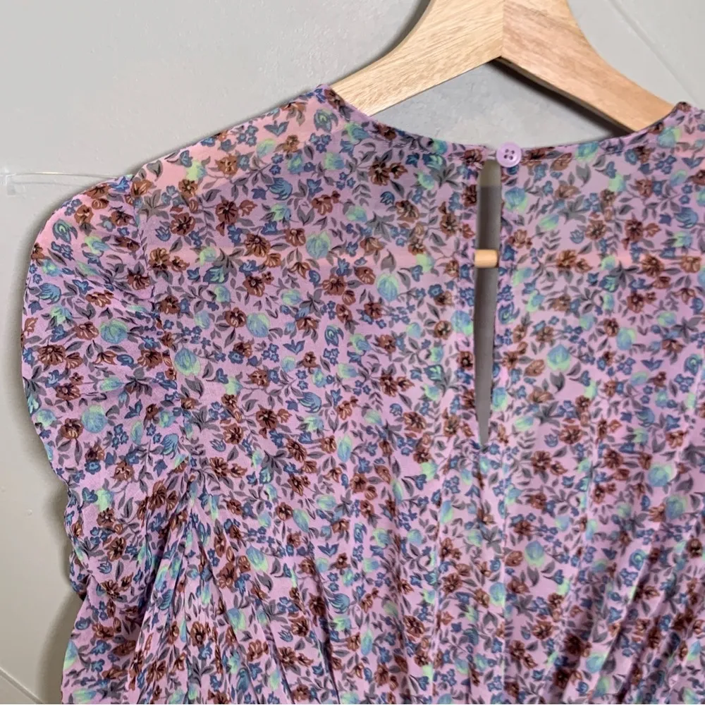 Wild Fable Floral Lavender Long Sleeve Deep V-Neck Puff Sleeve Dress Size XS - Image 14