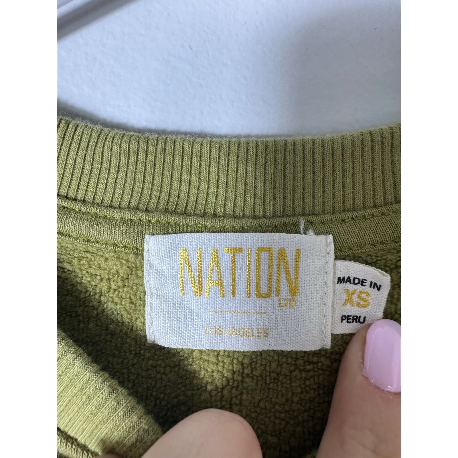 Nation LTD Cotton Olive Green Puff Sleeve Sweatshirt Size XS - Image 5