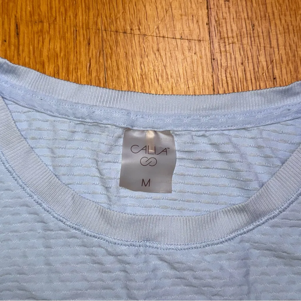 Calia Textured Mesh Waffle Knit Tank Scoop Neck Activewear Top Baby Blue M Size M - Image 5