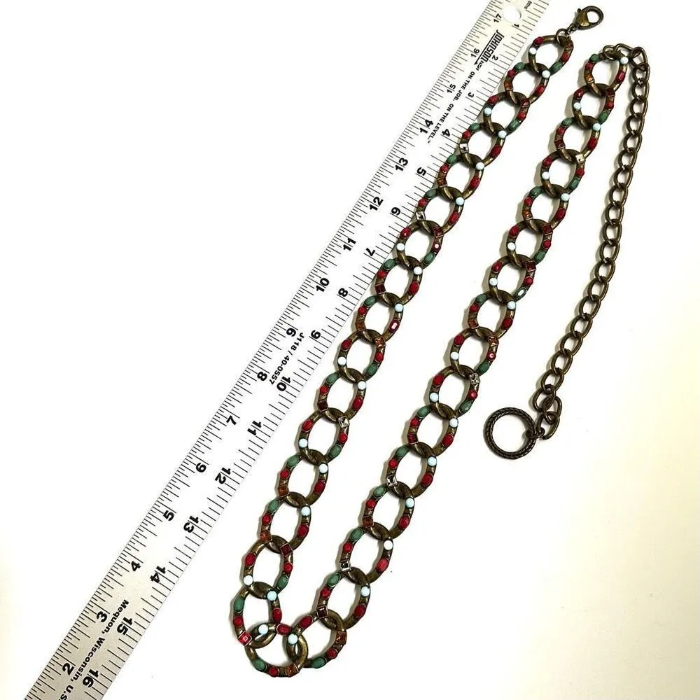 Vintage antiqued gold tone jeweled adjustable chain belt - Image 7