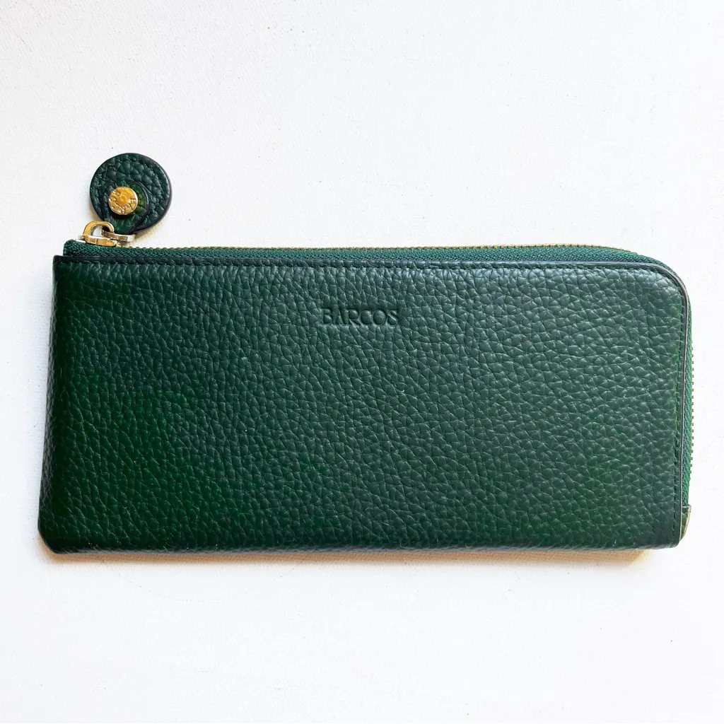 Barcos Pebbled Leather Emma L Shaped Zip Wallet Long Hunter Green - Image 3