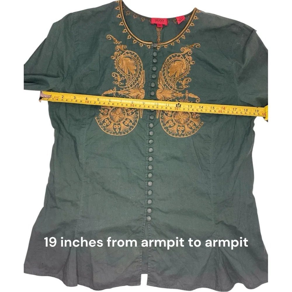HUGO BOSS Green Embroidered Blouse with Buttons - Image 4