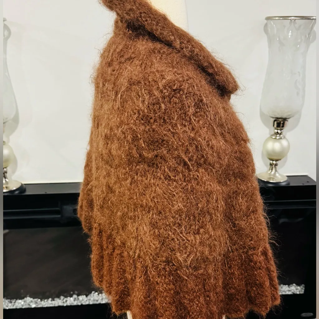 Brown VINTAGE Teddy Poncho Shawl - Image 3