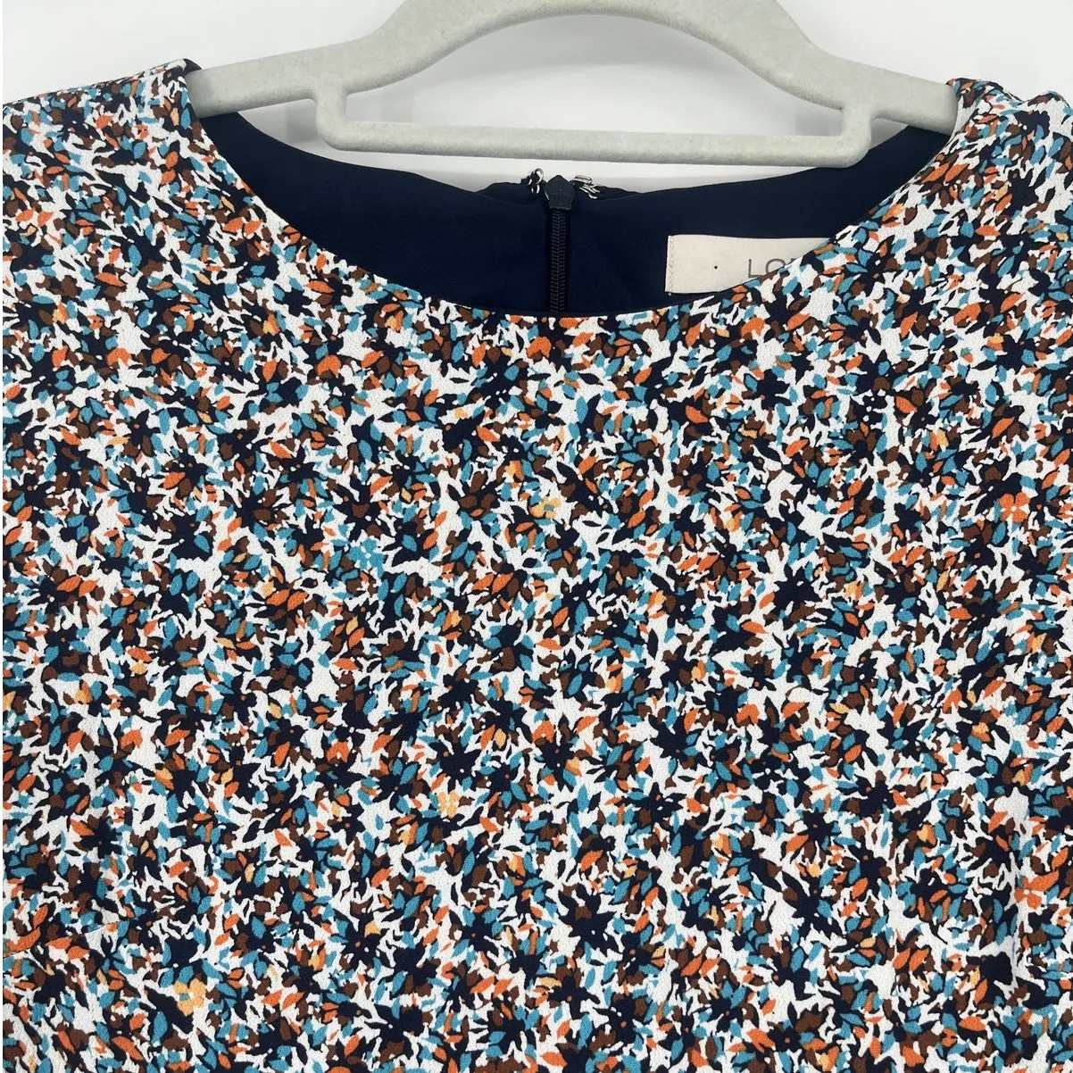 Loft Abstract Floral Midi Dress Sz 4 3/4 Sleeve Preppy Slit Work Cottage Fall - Image 2