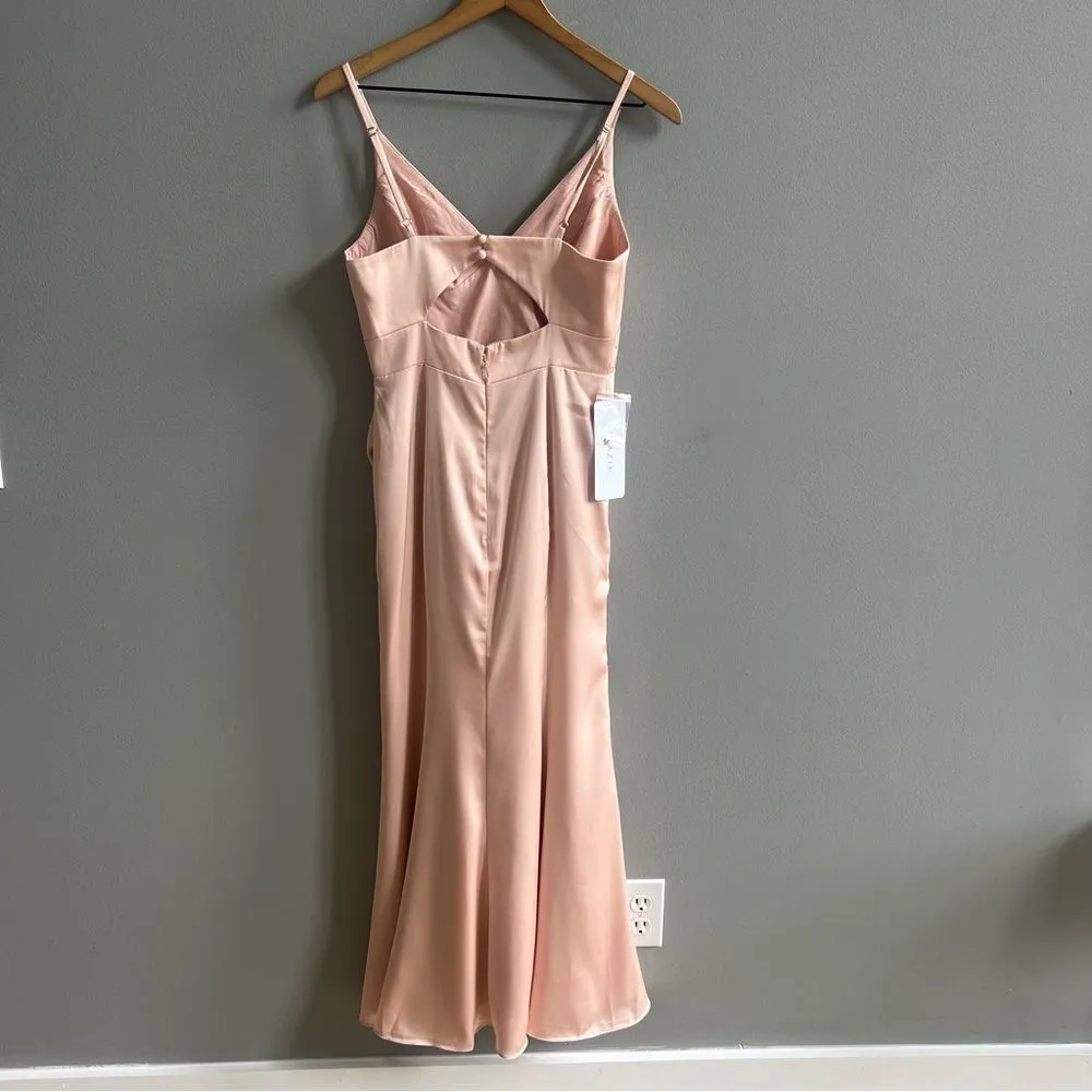 AZAZIE SHANIA NWT Rose Gold Sheath V-Neck Pleated Stretch Satin Dress Size C - Image 12